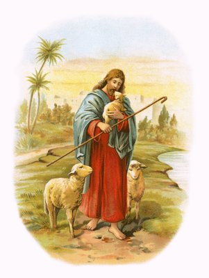 Jesus, der gute Hirte von English School: Kunstdruck